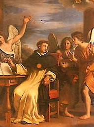 particolare del "S. Tommaso d'Aquino scrive assistito dagli angeli " del Guercino - Basilica di S. Domenico - Bologna